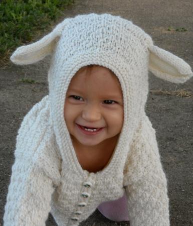 The Curly Lamb knitted hooded cardigan with lamb ears