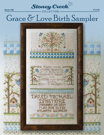 Grace and Love birth sampler cross-stitch design by Stoney Creek