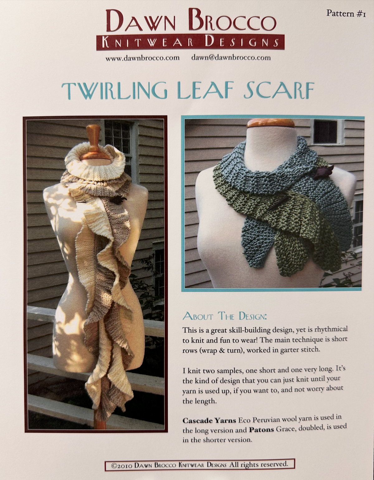 Twirling Leaf scarf knitting design by Dawn Brocco