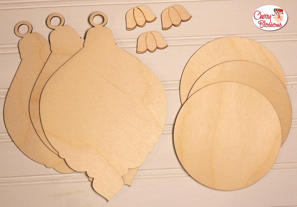 Vintage Ornament Wood Backer Set of 3