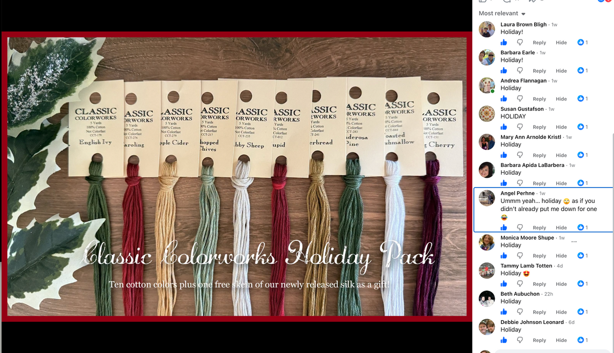 Classic Colorworks Holiday Floss Pack shown in the original reservation post screenshot