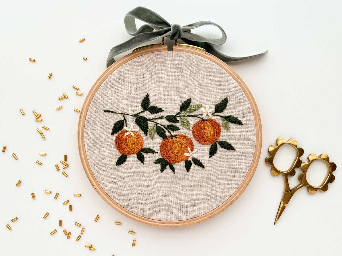 Orange Branch Embroidery DIY Kit, Beginner Craft Kit