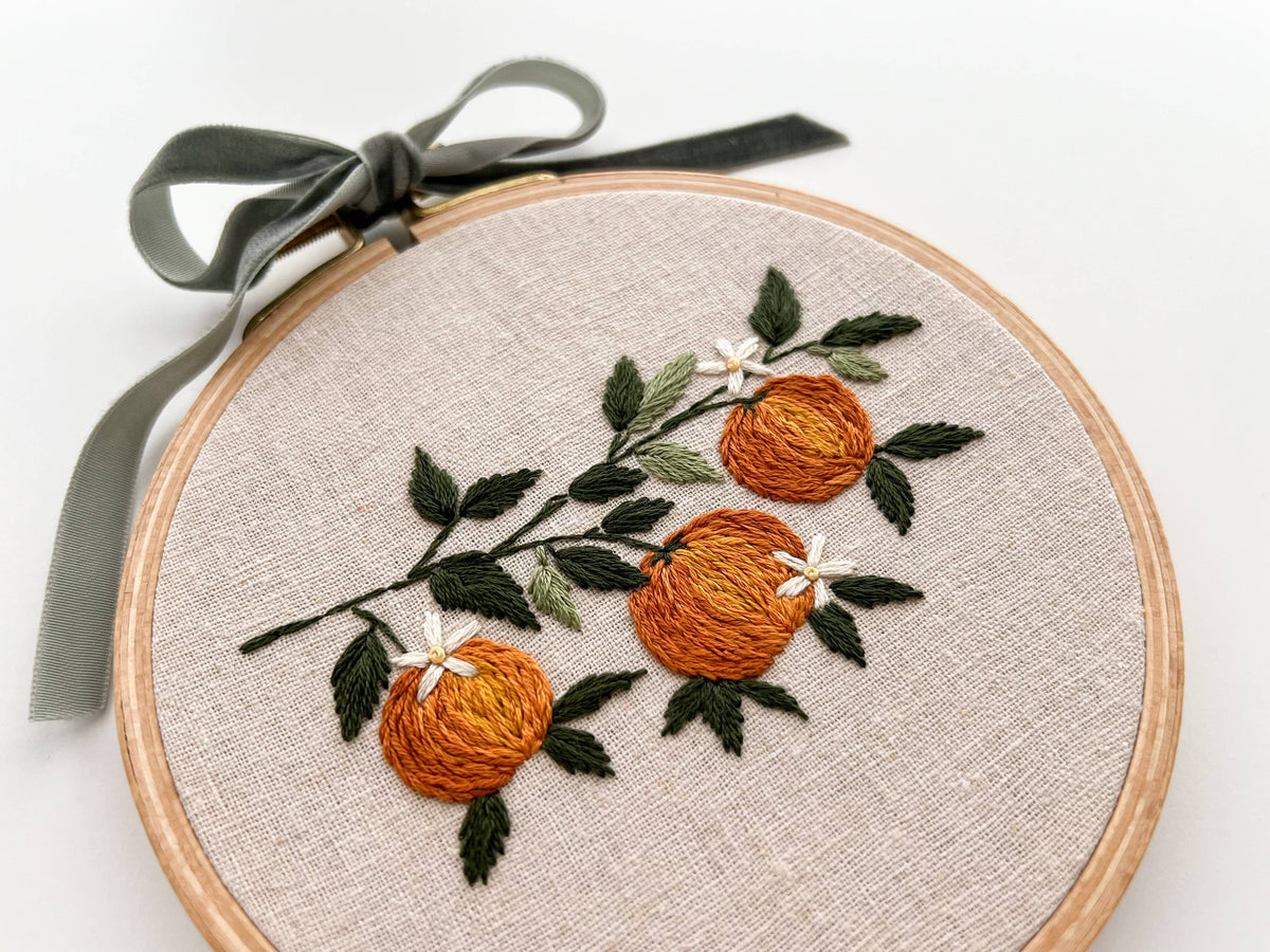 Orange Branch Embroidery DIY Kit, Beginner Craft Kit