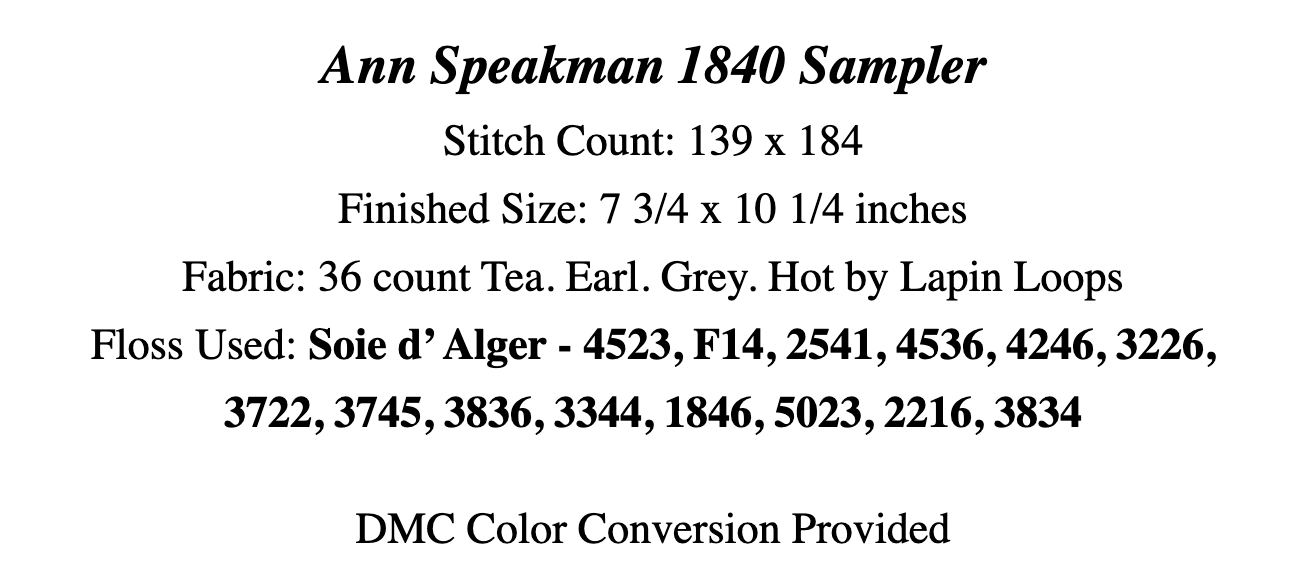 Ann Speakman 1840 Sampler