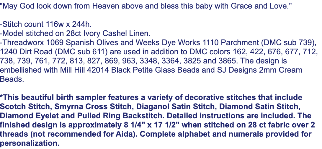 Grace & Love Birth Sampler