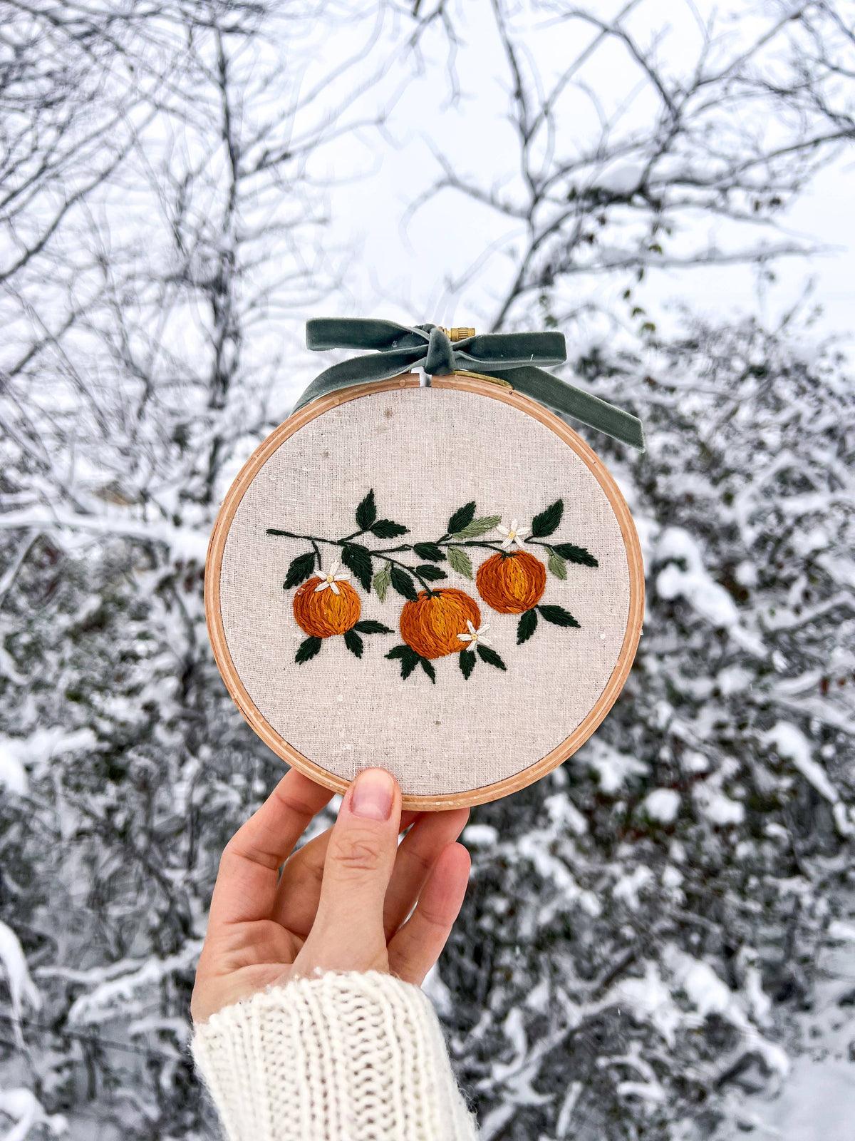Orange Branch Embroidery DIY Kit, Beginner Craft Kit