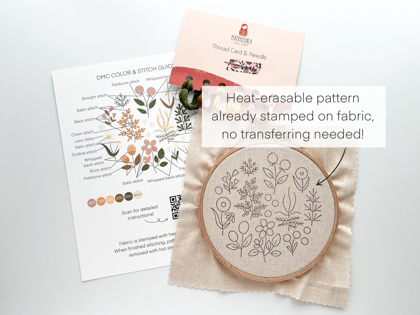 Floral Embroidery DIY Kit, modern embroidery craft kit