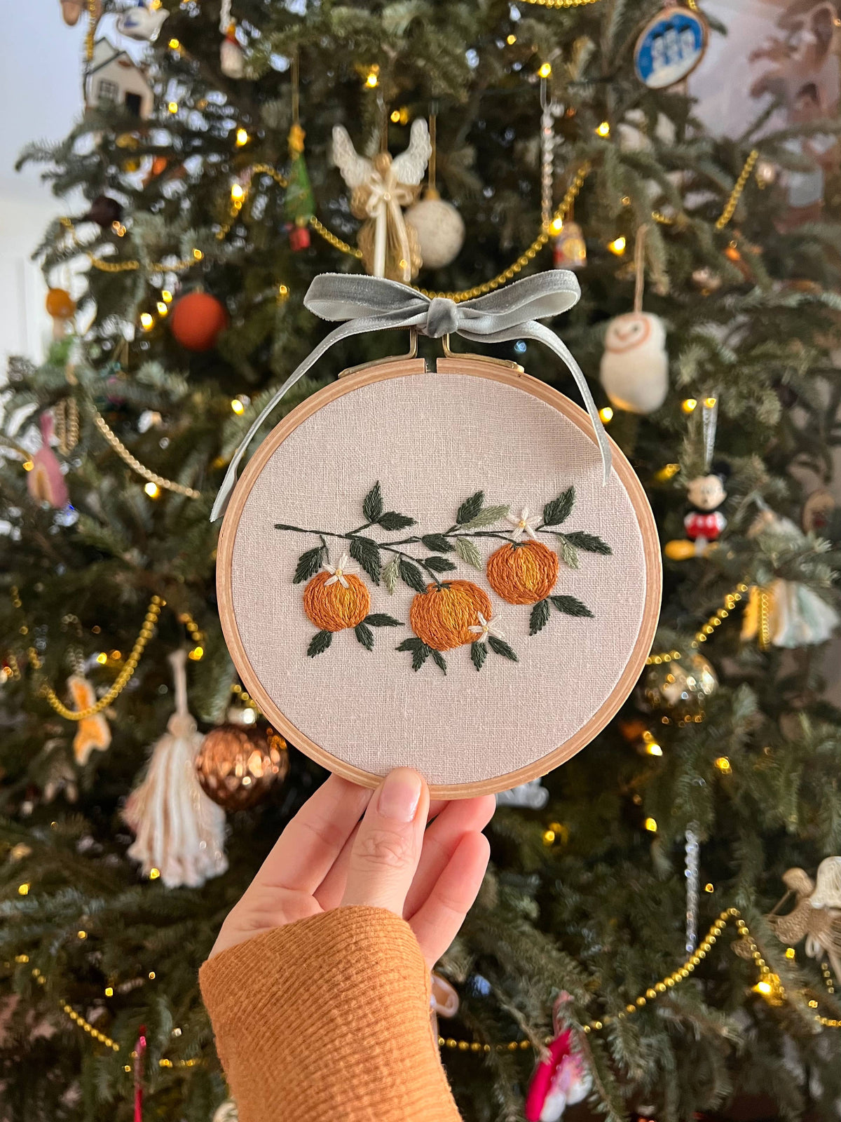 Orange Branch Embroidery DIY Kit, Beginner Craft Kit