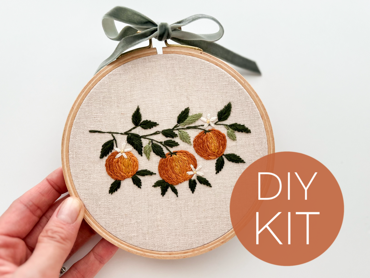 Orange Branch Embroidery DIY Kit, Beginner Craft Kit