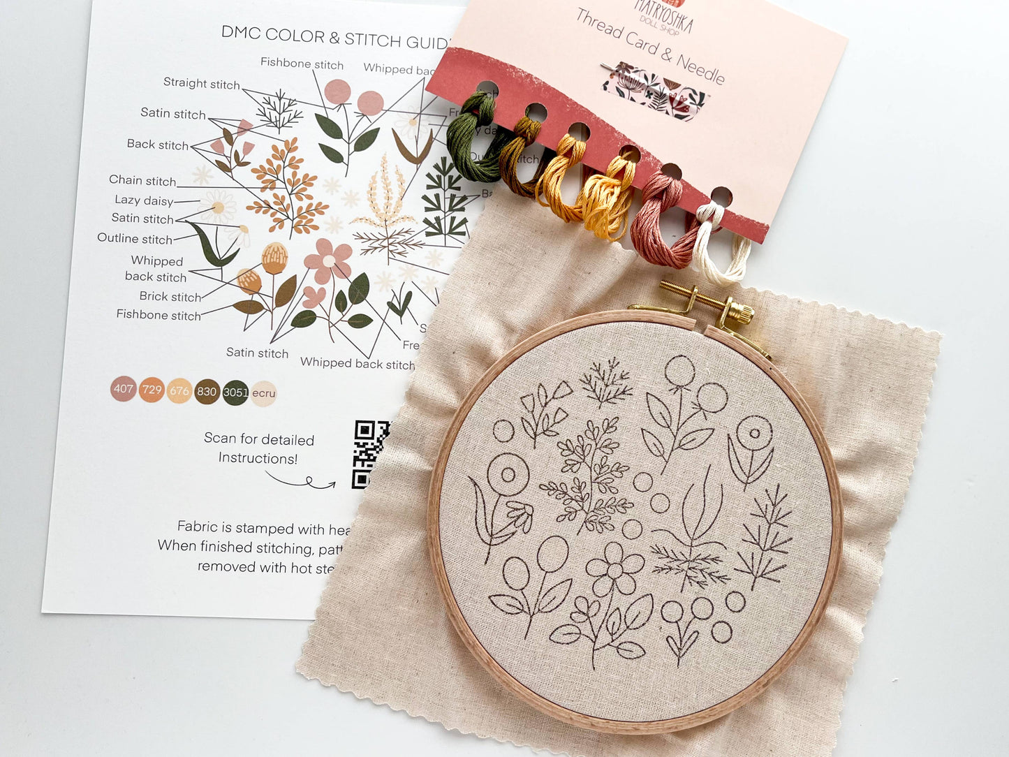 Floral Embroidery DIY Kit, modern embroidery craft kit