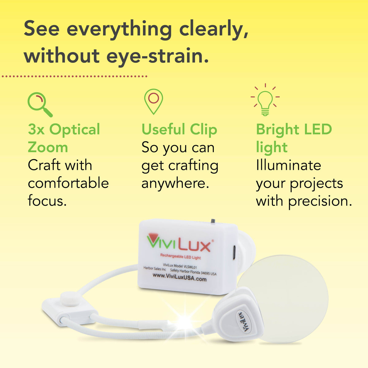 LED Craft Light With 2" 3x Magnifier, Flexible Task Lighting