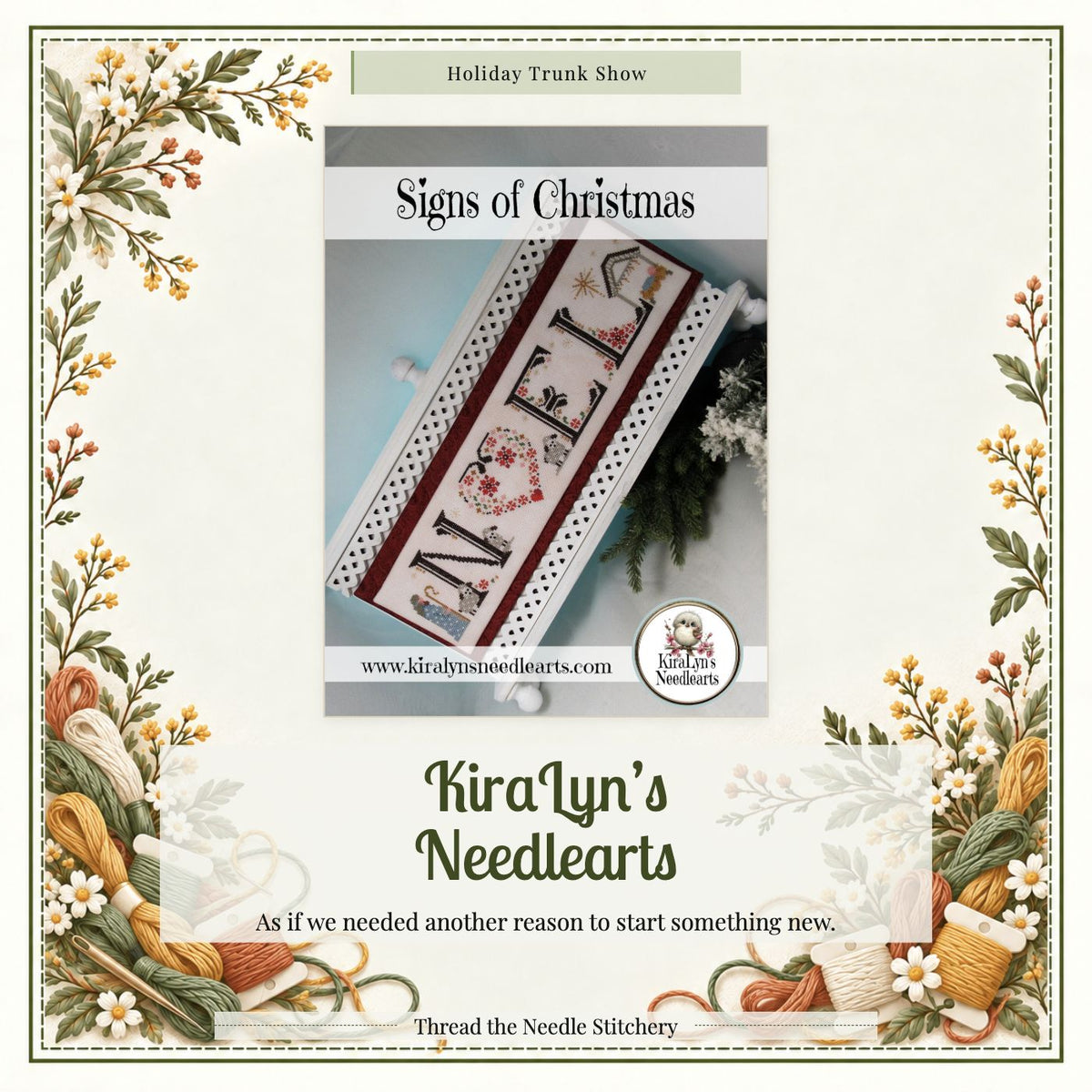 kiralyns holiday trunk show with authentic vendor photo and botanical embroidery floss border